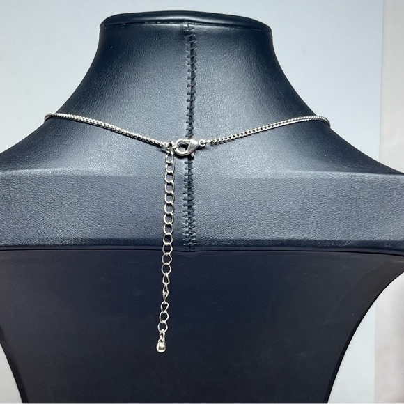 White Crystal Curve Bar SMILE Pendant Necklace Silver 16-19" - Picture 4 of 8